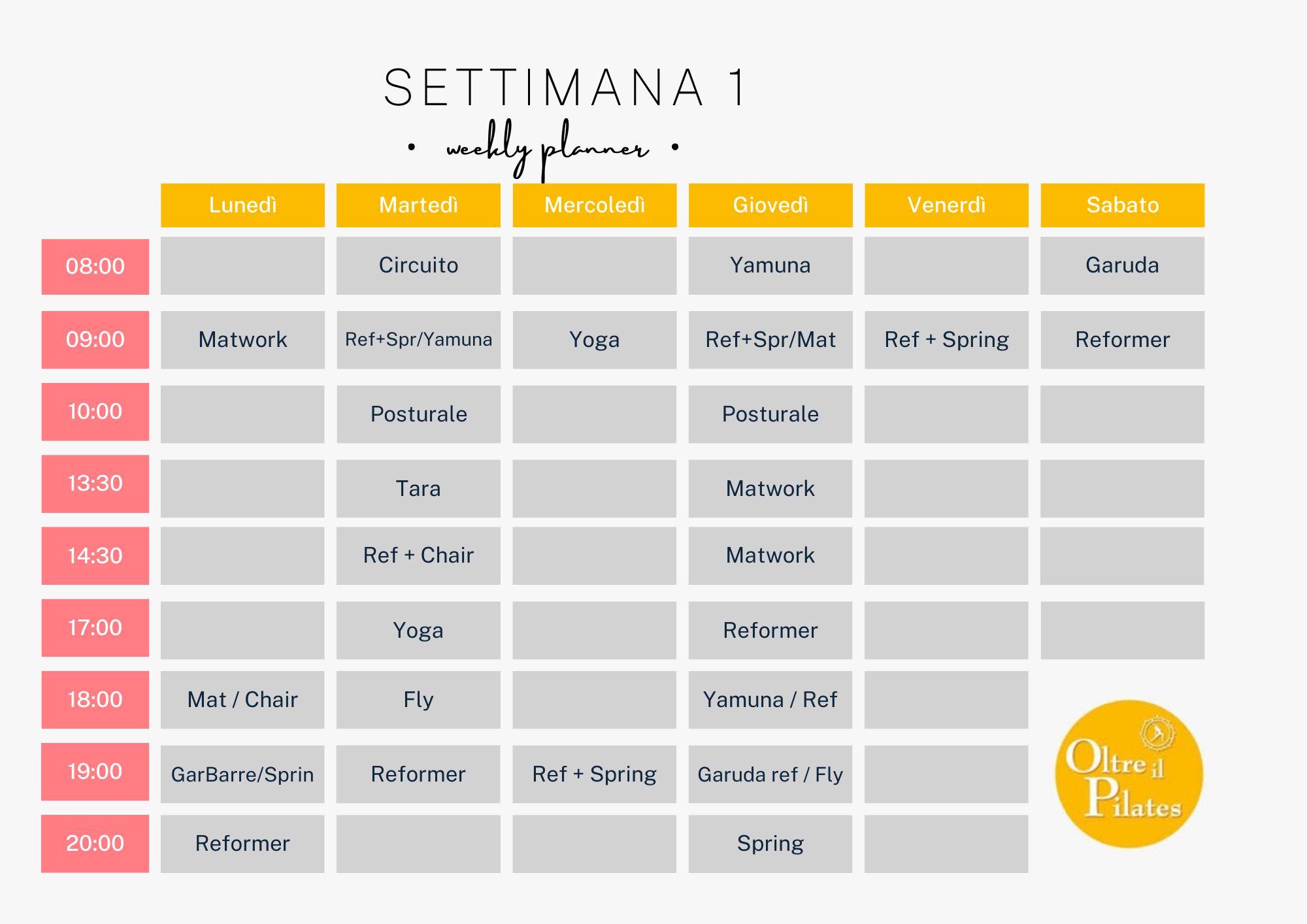 Orario Settimana dal 3 al 9 novembre
