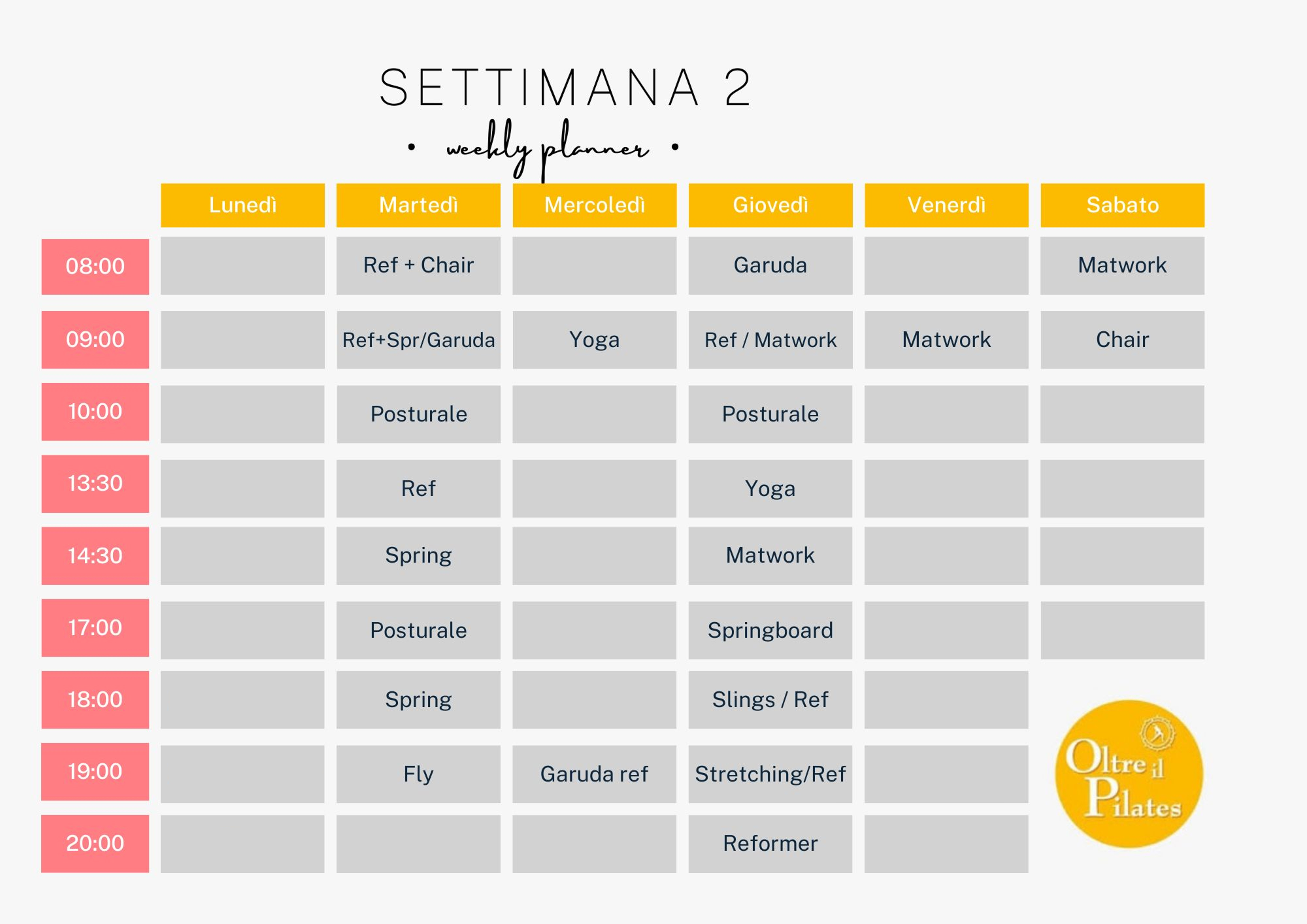 Orario Settimana dal 8 al 14 dicembre
