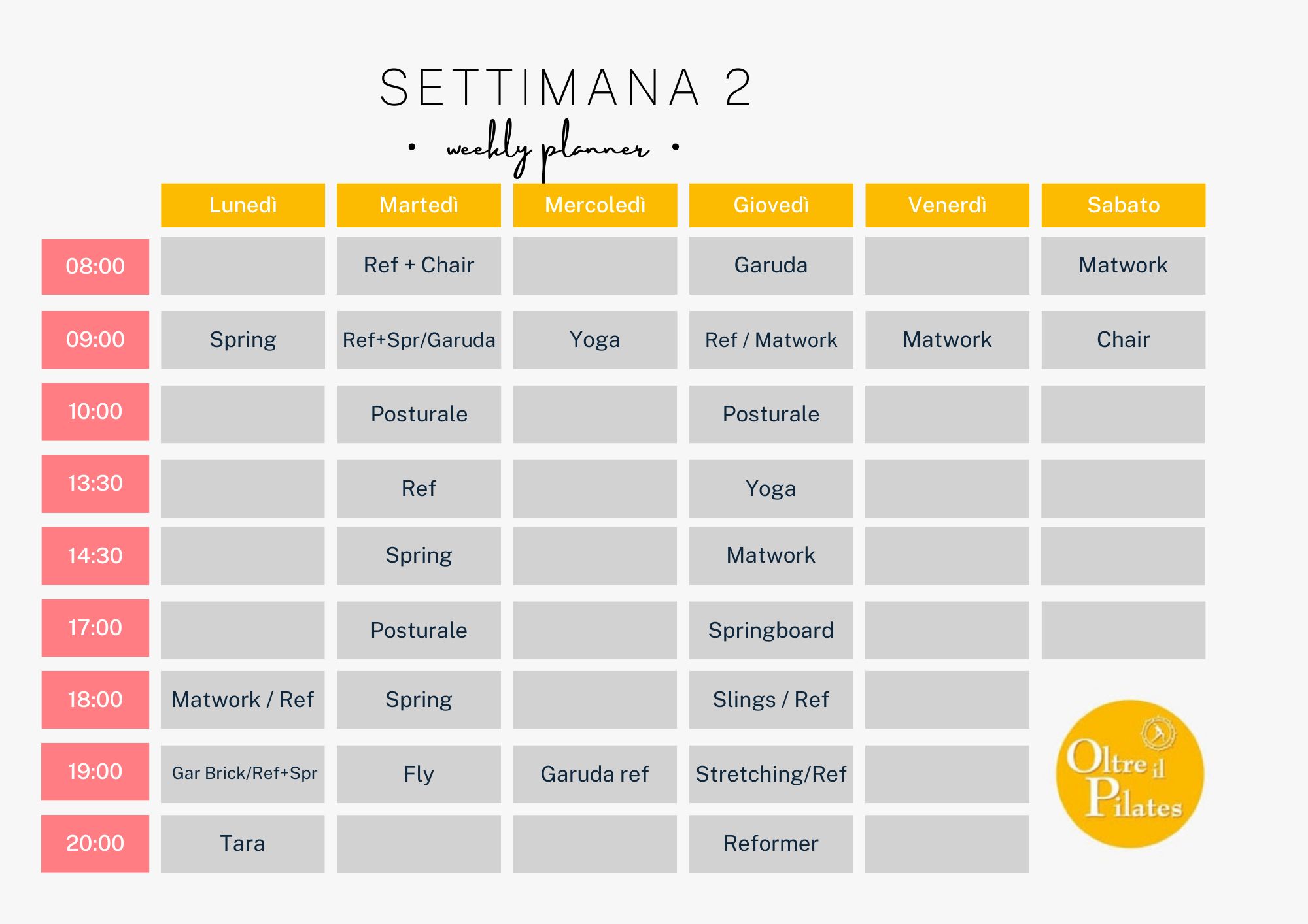 Orario Settimana dal 10 al 16 novembre