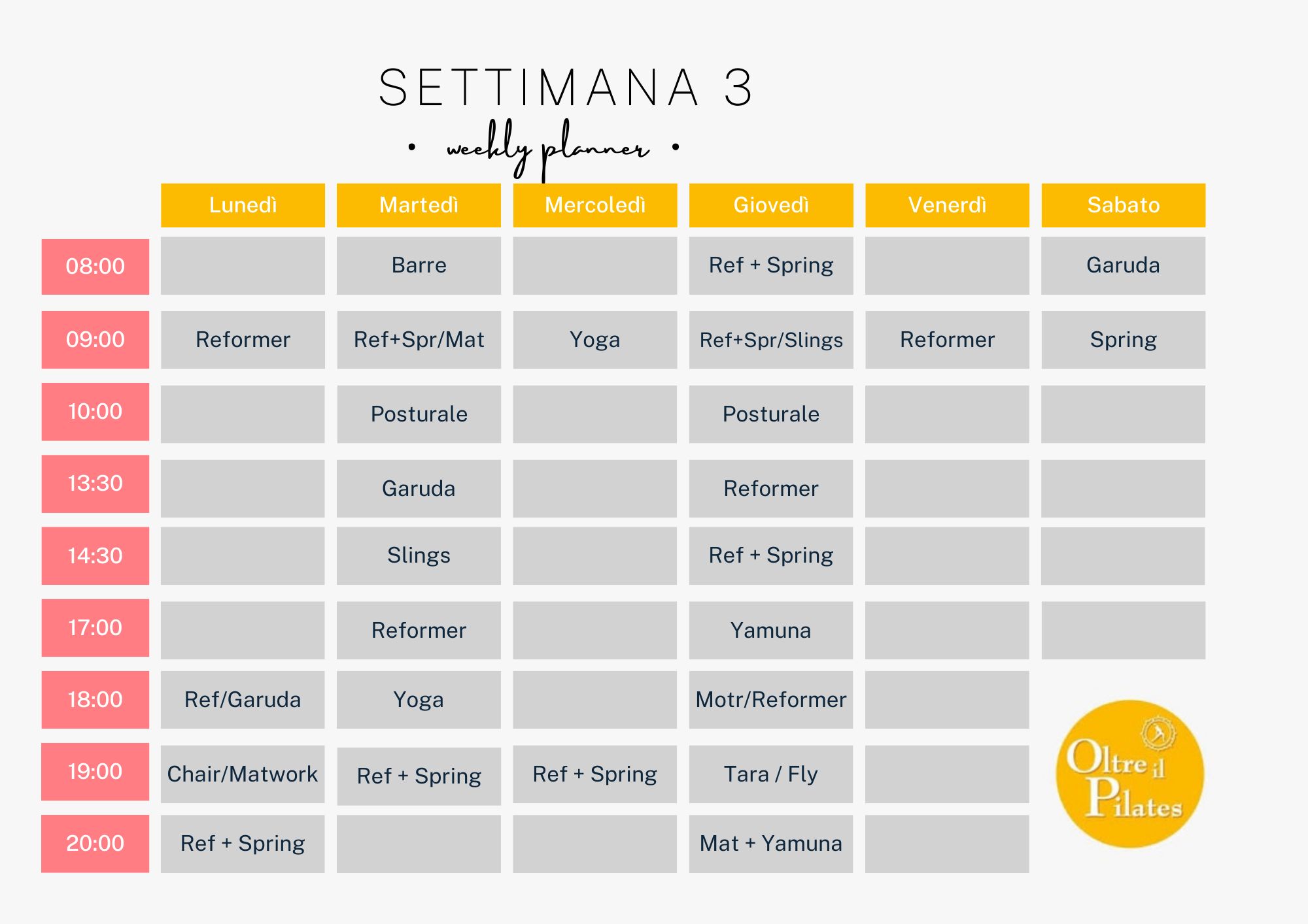 Orario Settimana dal 17 al 23 novembre