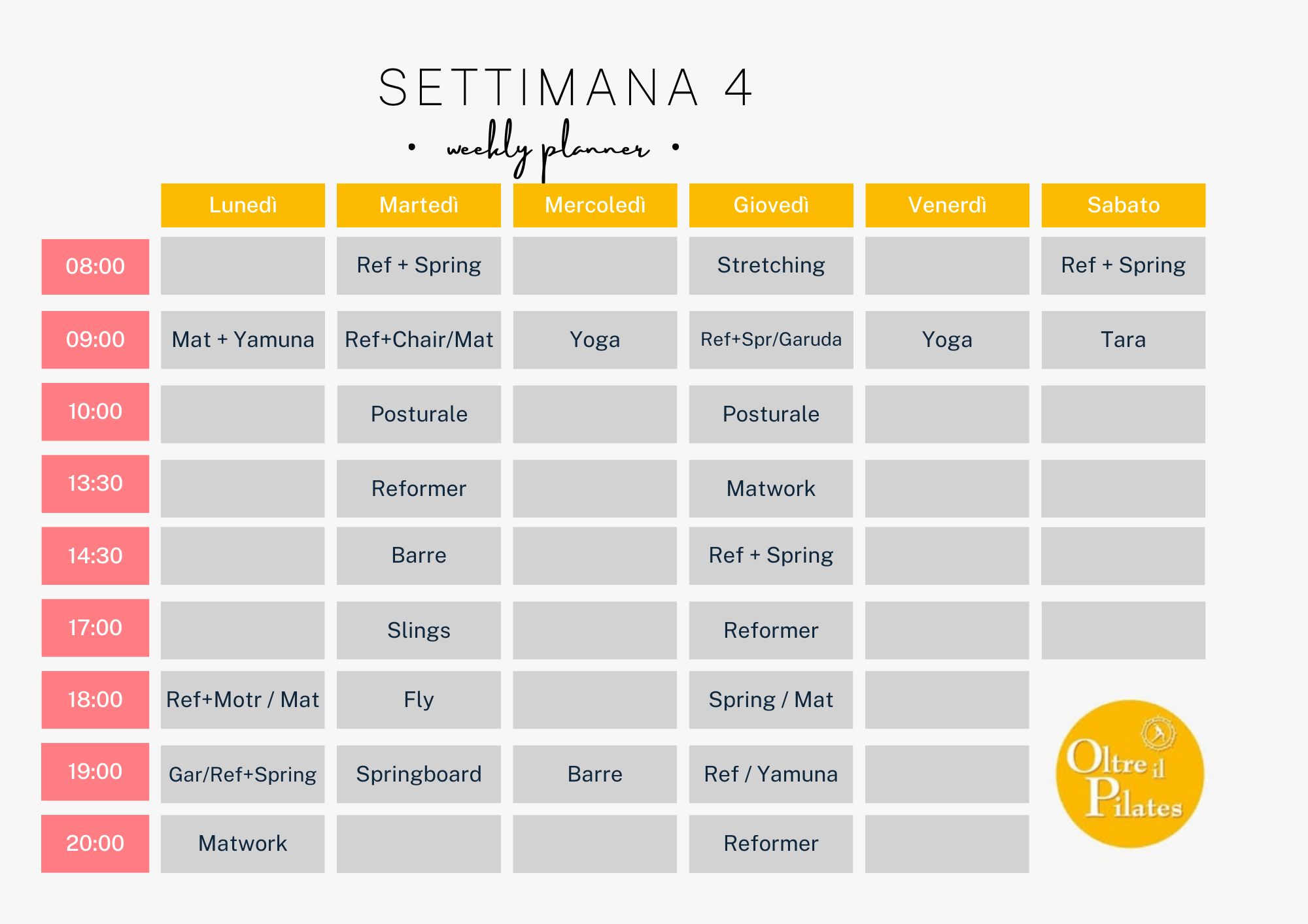Orario Settimana dal 24 al 30 novembre