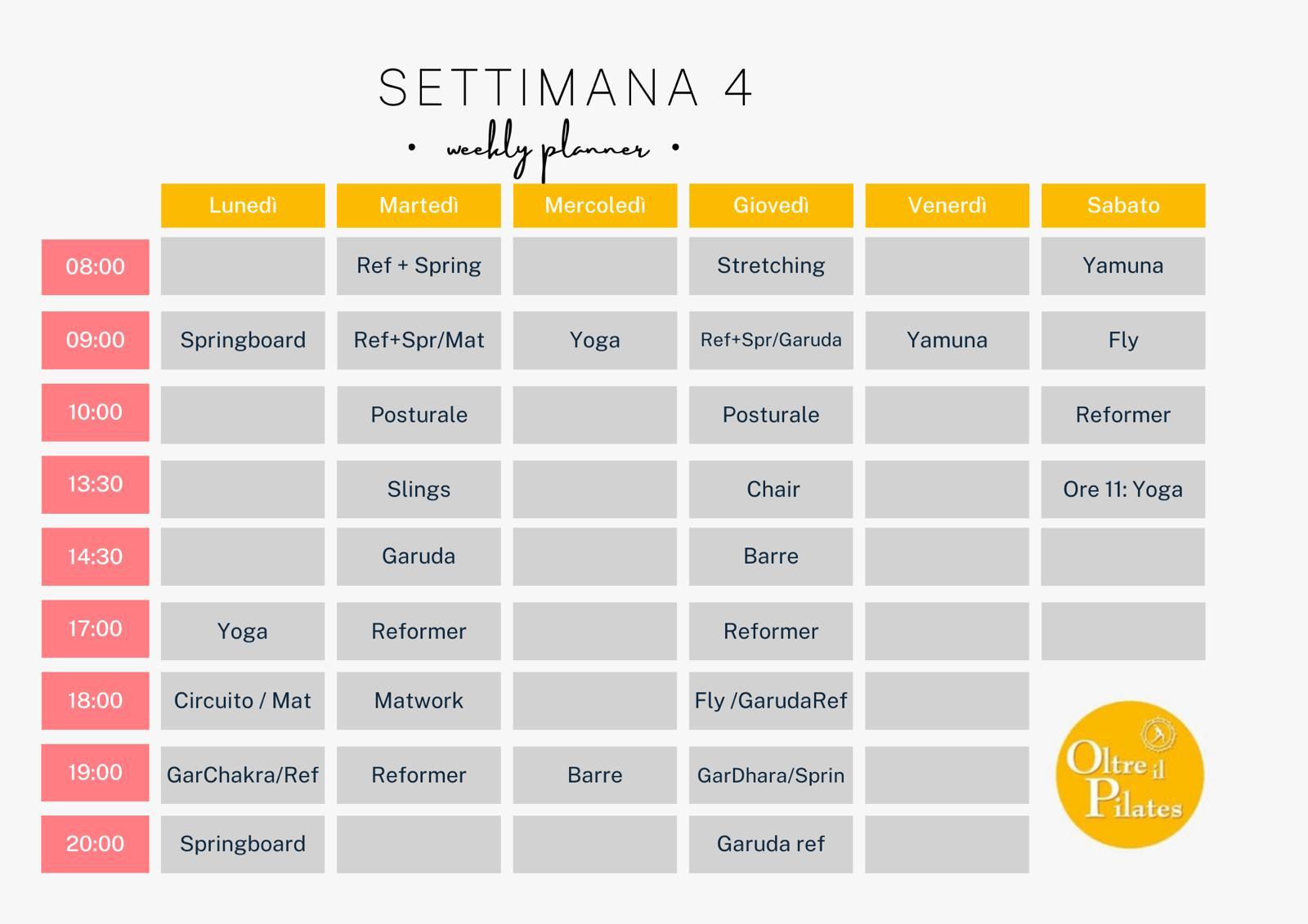 Orario Settimana dal 24 al 30 marzo